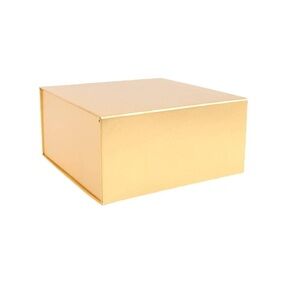 Reusable 8"x 8"x 4" Collapsable ,Gift Box w/ Magnetic Square Flap Lid Matte Gold